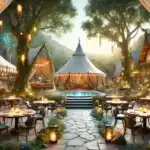 Illustration représentant la restauration et espace extérieur durant le festival Ludi'Vaux