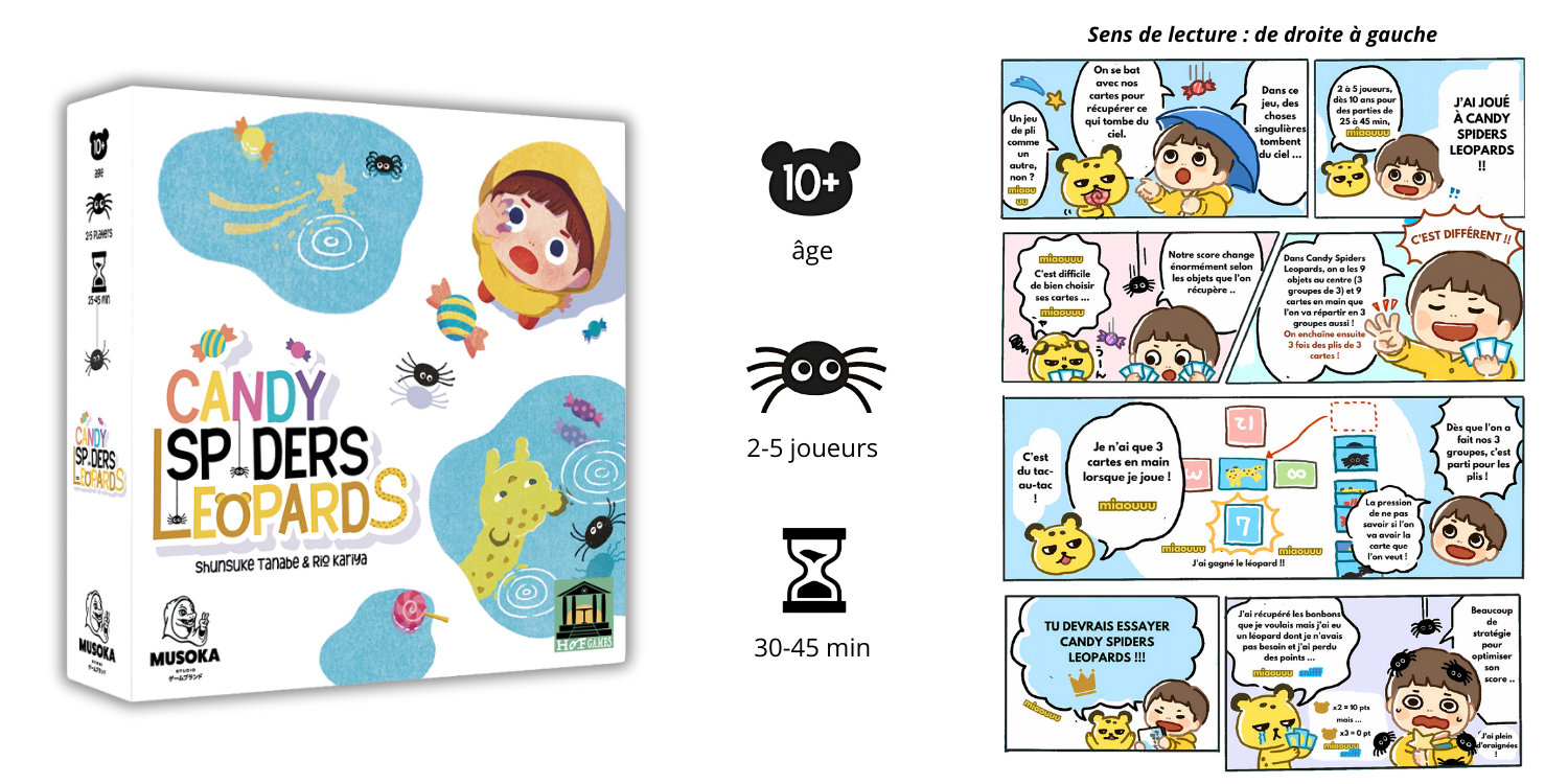 Illustration du jeu de société CANDY, SPIDERS, LEOPARDS, édité par Musoka Studio, maison d'édition partenaire du festival de jeux en Seine-et-Marne, Ludi'Vaux ! Illustration du jeu de société CANDY, SPIDERS, LEOPARDS, édité par Musoka Studio, maison d'édition partenaire du festival de jeux en Seine-et-Marne, Ludi'Vaux !